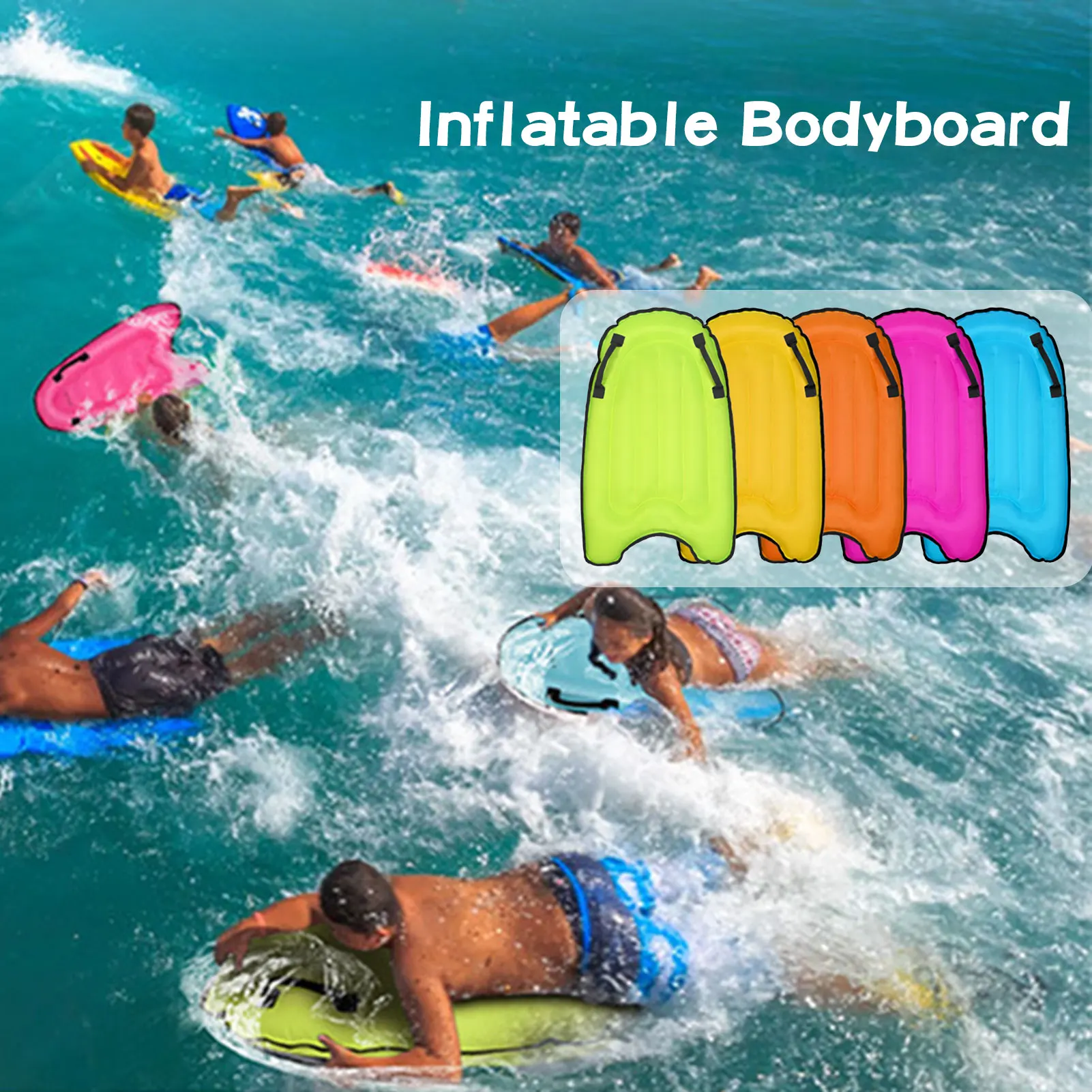 Portable Iatable Surfboard Foldable Bodyboard With Handle Pool Floating Mattress Toy For Children Learning To Swim