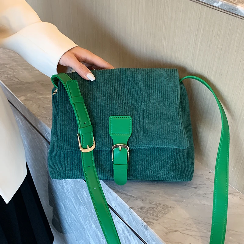 

Fashion Corduroy Bag For Women Simple Handbag 2023 New Travel Shoulder Bag Solid Canvas Messenger Bucket Crossbody Bag Female