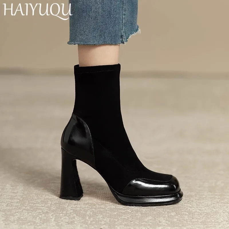 Женские замшевые ботильоны на высоком каблуке Дизайнерские повседневные теплые