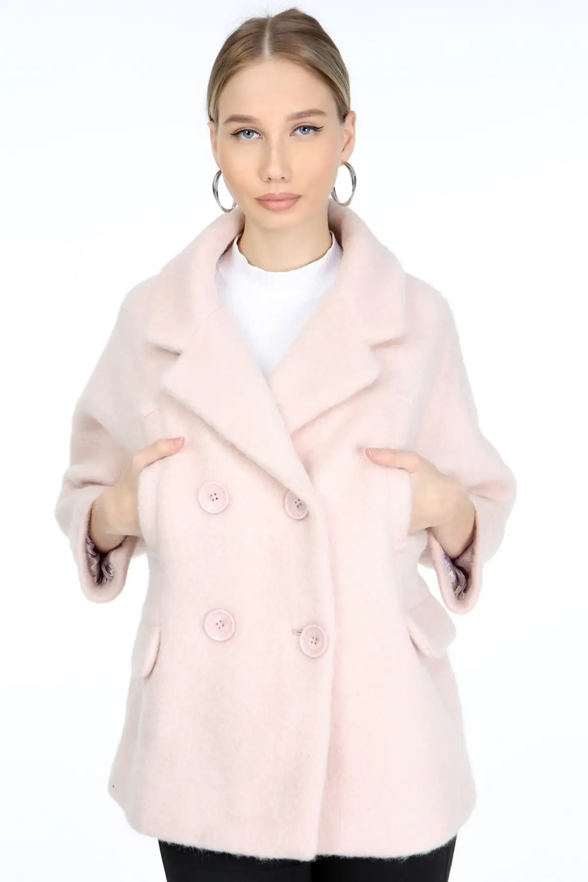 Women's Powder Pink Pocket Parka Coat Casual Stylish Fashion Women's Clothing Outdoor Winter Wear Women's Powder Pink Parkas