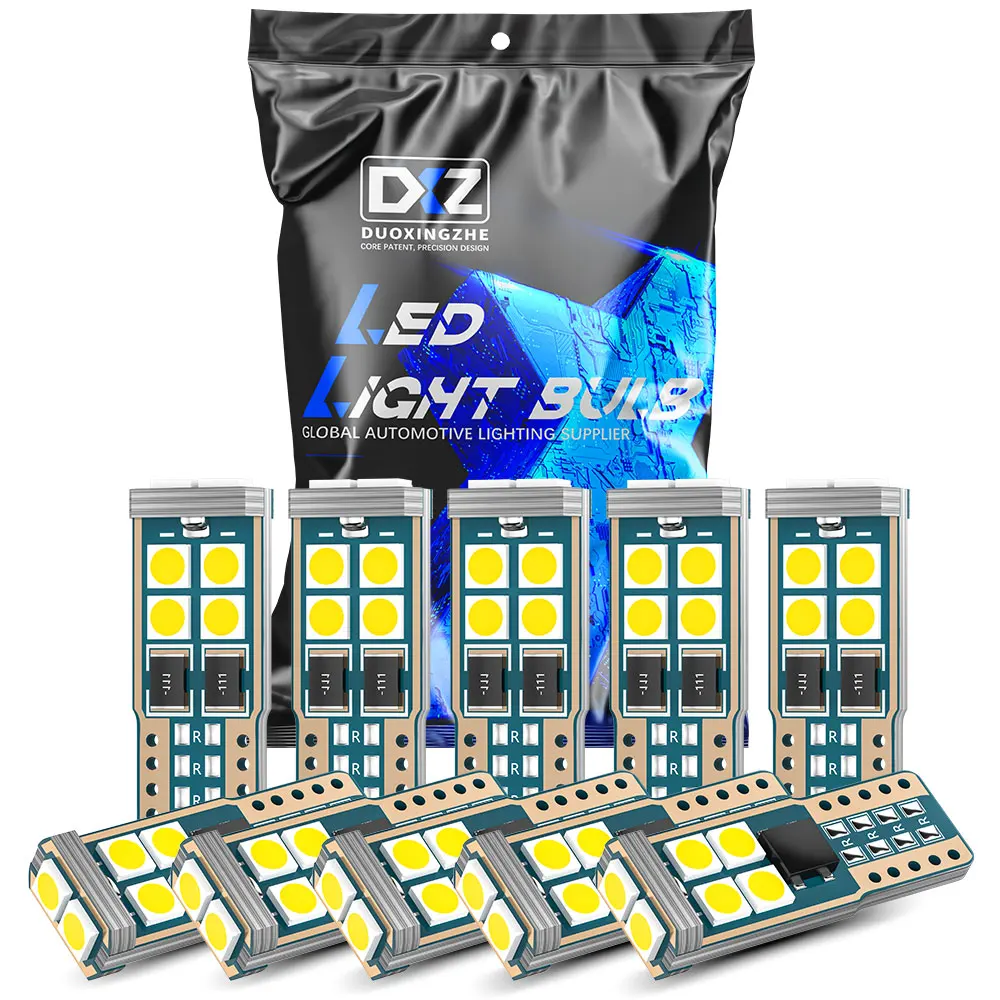 Светодиодсветодиодный лампы DXZ 10 шт., T10, W5W, 10-SMD, Canbus 168, 194, 6000K, 12 В, белые автомобильные купольные лампы для салона, габаритные огни, без ошибок