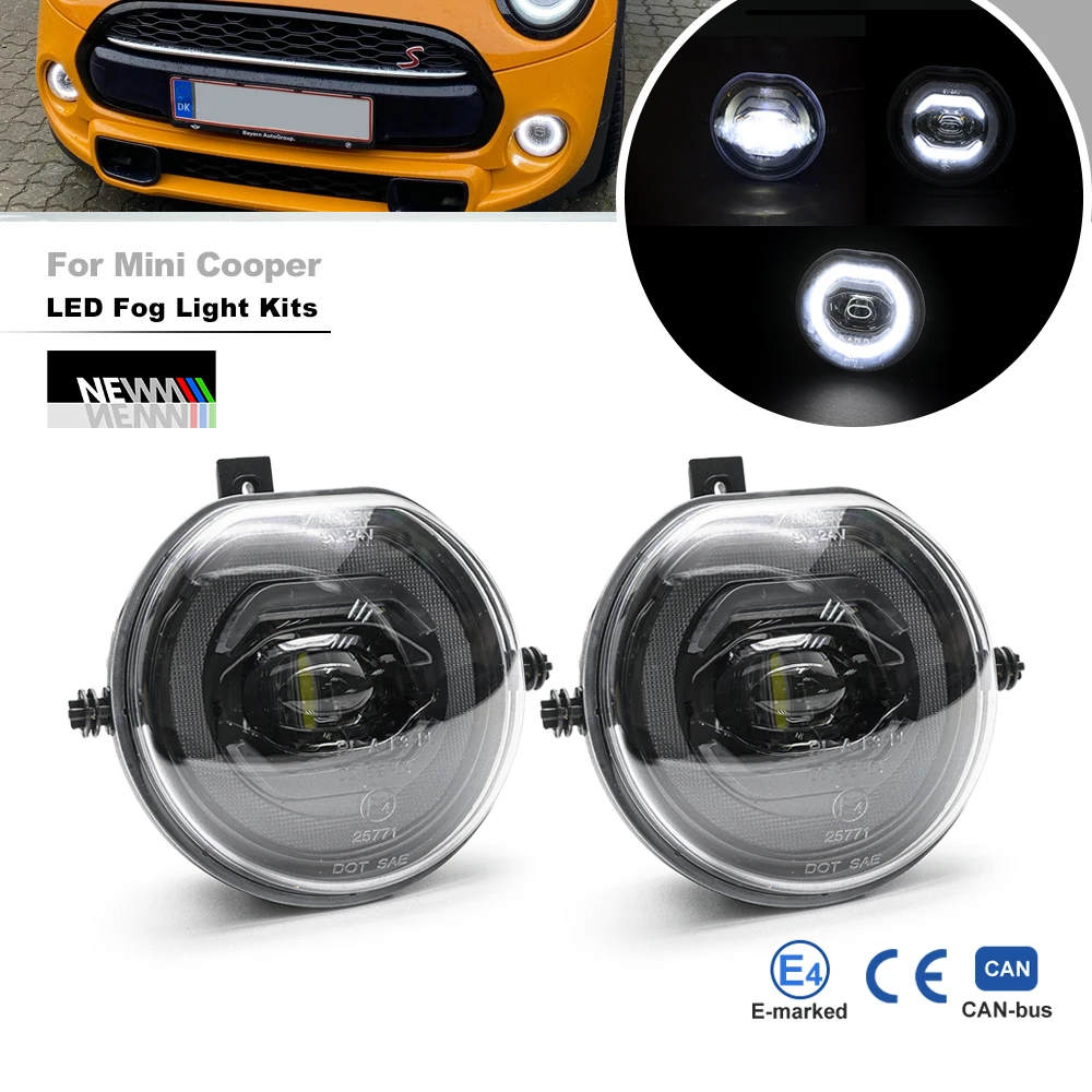 Fit for Mini Cooper F55 F56 F54 Clubman F57 Cabrio 2014-17 3-In-1 Led DRL Halo Fog Lights Canbus Bimmer Daylight Parking Lights
