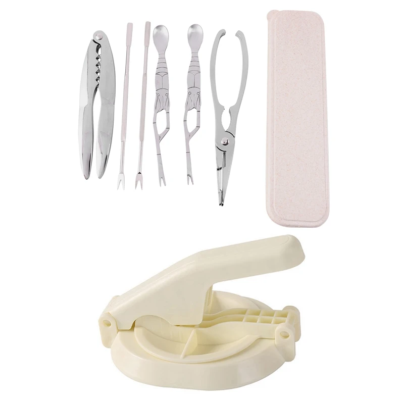 

6Pcs Home Eating Crabs Seafood Tool & 1 Pcs Dumpling Skin Household Press Machine Kitchen Manual Skin Press Mold