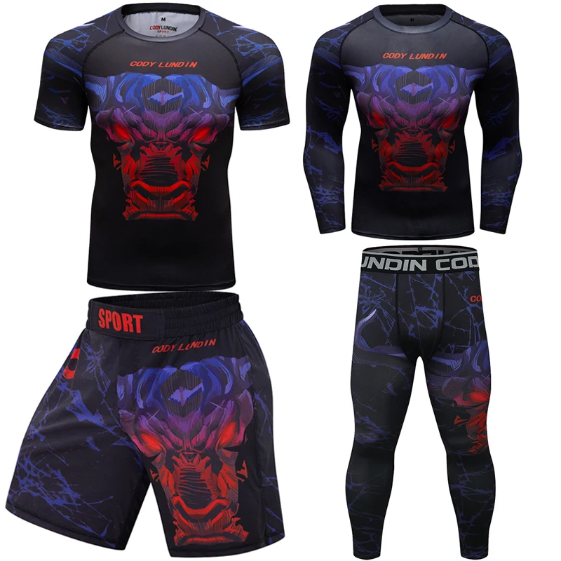 Rashguard Boxing MMA T-shirts Men's Kimono Jiu Jitsu T-shirt 4Pcs/Set Muay thai Shorts Bjj Boxing Jerseys Gym Boxeo MMA Clothing