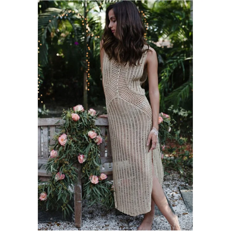 F4563 Вязаное длинное бикини пляжное праздничное платье