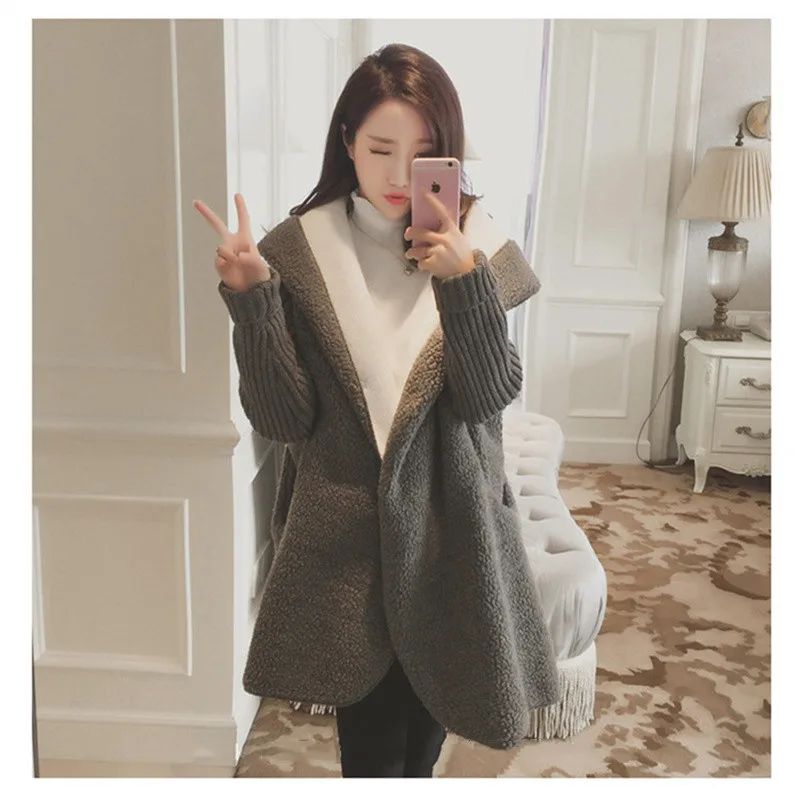 

Autumn and Winter Lamb Hair Coat Medium Long Korean Cotton Clothing Thick Hooded Lamb Down Warm Coat Woman