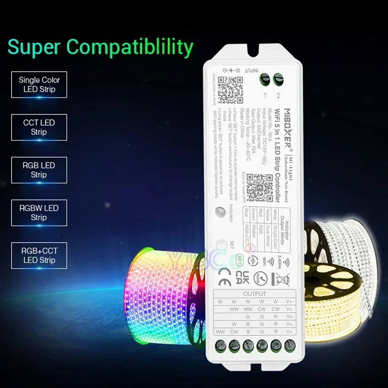 Контроллер светодиодных лент Miboxer 12 В 24 Wi-Fi 5 в 1 одноцветный/двойной белый/RGB/RGBW/RGB +