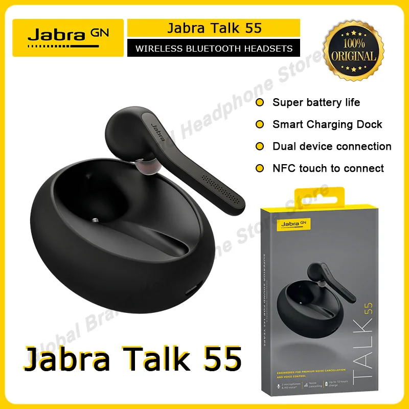 

Original Jabra Talk 55 Wireless Bluetooth Headphones Mono Call Business Headset HD Hands Free with Mic Earbuds Car Headphone