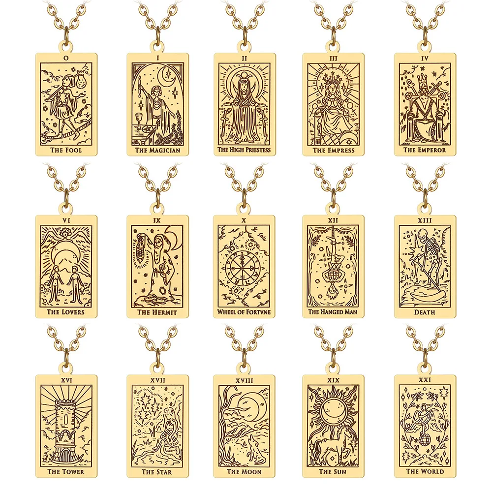 

Tarot Cards Pendant Necklace Meaningful Moon Sun Major Arcana Tarot Cigano Divination Stainless Steel Tarot Necklaces for Women