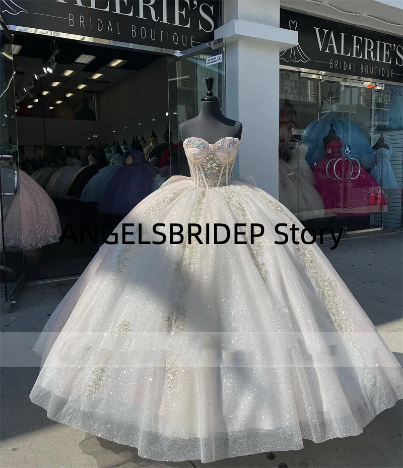 

Angelsbridep платья принцессы Quinceanera шикарное милое платье 16 с бисером на шнуровке 15 лет