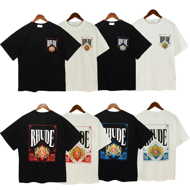 

23SS Playing Card Logo Printing Print Rhude T Shirt Men Women EU Size 100% Cotton Rhude Top Tees Fashion Summer Justin Bieber