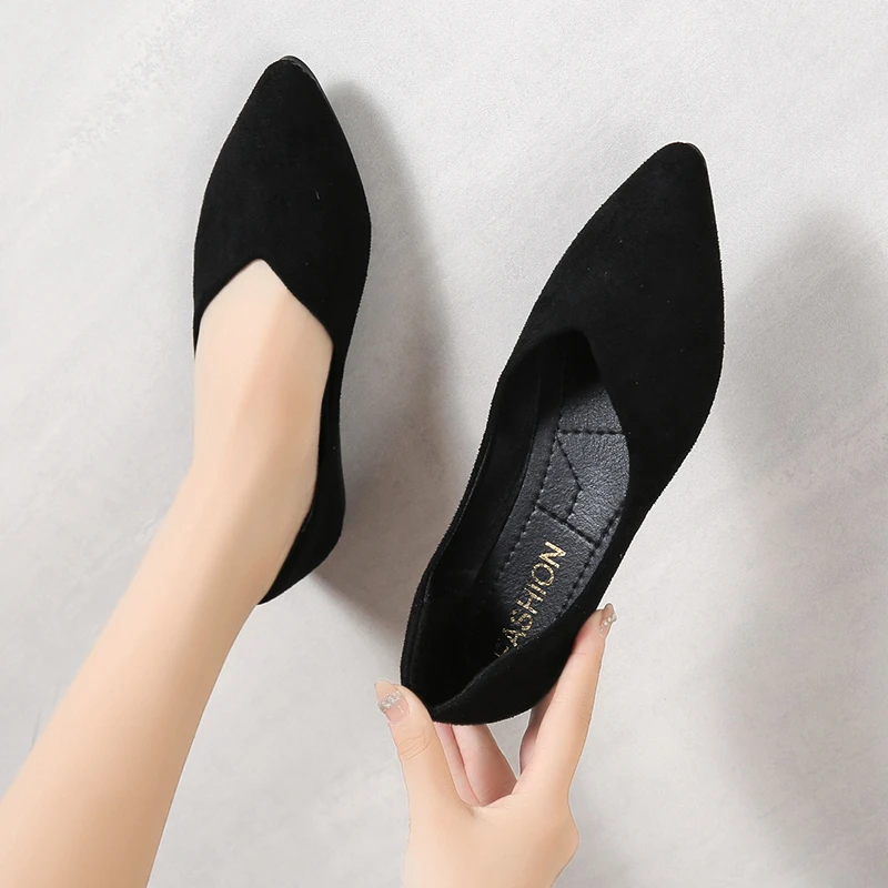 

2022 Women Fashion Flat Flock Square Head Work Shoes Retro Comfotable Slip on Flats 5 Colors Plus Size 35 - 43 Fashion All-match