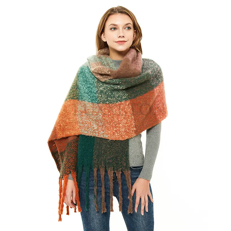 

Women's Winter Scarf Tassel Plaid Scarf Chunky Blanket Scarves Thick Large Wrap Shawl Luxury Scarf Women Designer Scarf