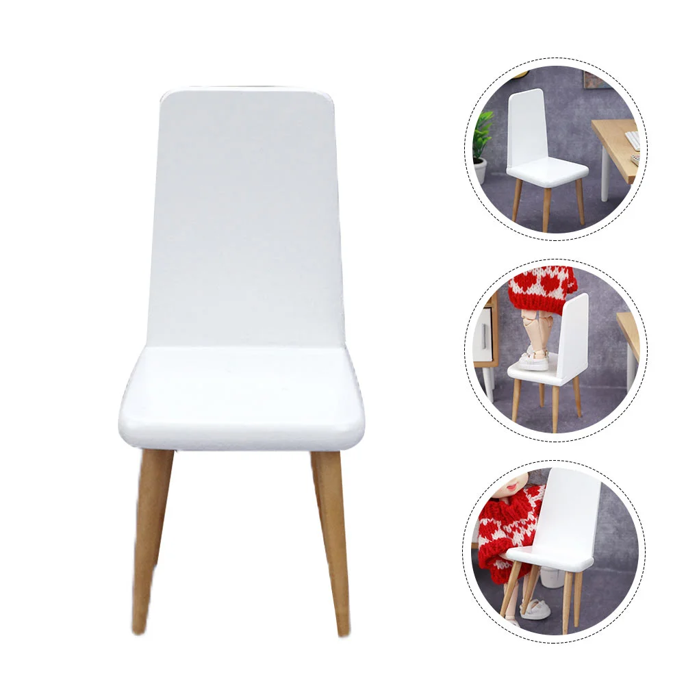 

Small White Chair Mini Furniture Imitation Model Dolly House Supplies Miniature Birch Decor Wooden