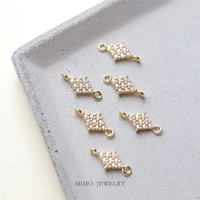 mimo jewelry copper plated real gold quadrilateral diamond micro inlaid zircon double rings connected diy manual accessories