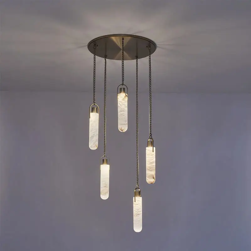 Мраморная люстра-подвеска Multi Light из латуни и алебастра, дизайнерская, для гостиной, столовой, лофта, лестницы (art.: 3920dc05a8f79) - 3920dc05a8f79