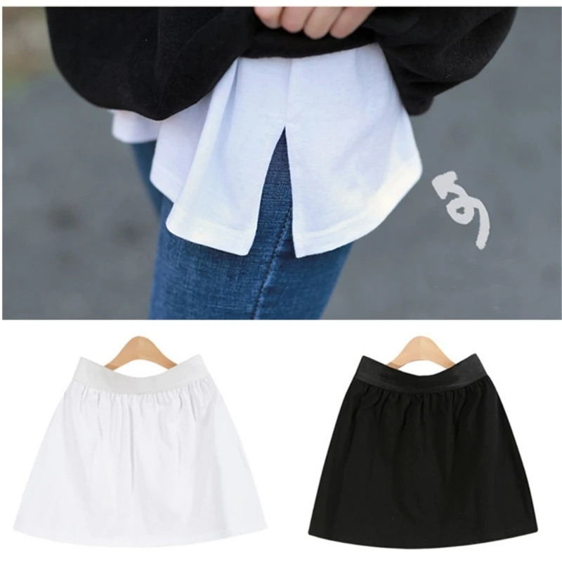 

2Pcs Women Blouses Shirt Extender Half Slip Solid Color High Low Hem Sweep Skirt