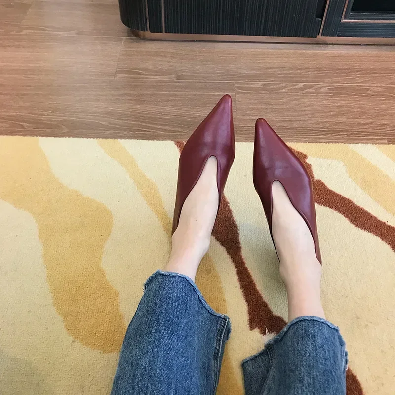 Женские туфли на плоской подошве повседневные Нескользящие с острым носком