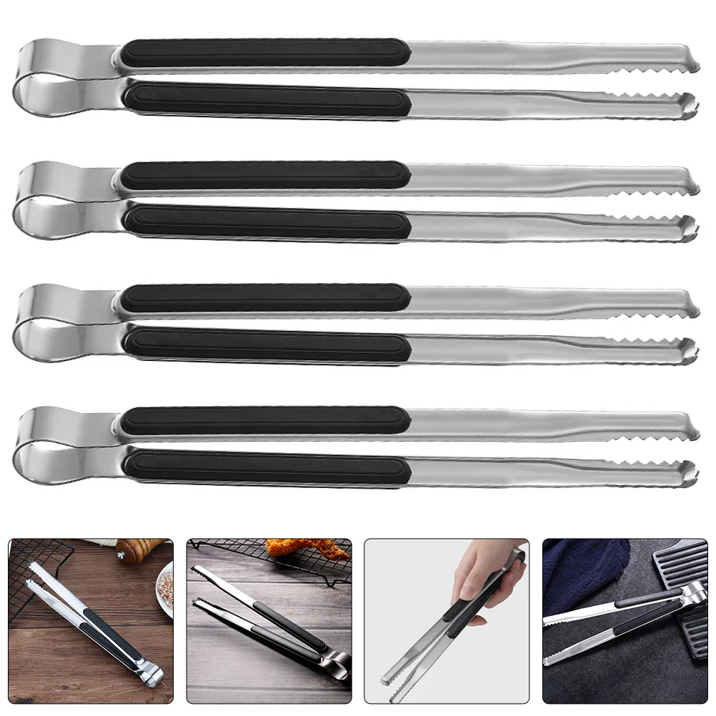 

4 Pcs Handle Pasta Noodles Barbecue Clamp 430 Stainless Steel Household Grill Tong