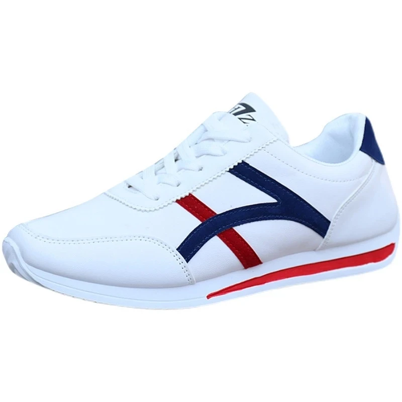 New Men's Shoes Fashion PU Leather Non-Slip White Shoes Casual Sports Shoes Men's Round Toe Low-Top Comfortable Running Shoes 44