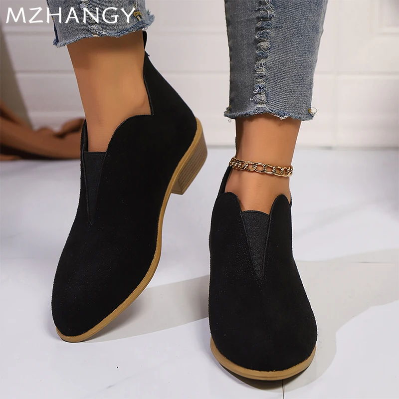 Женские замшевые ботильоны на массивном каблуке элегантная прогулочная обувь