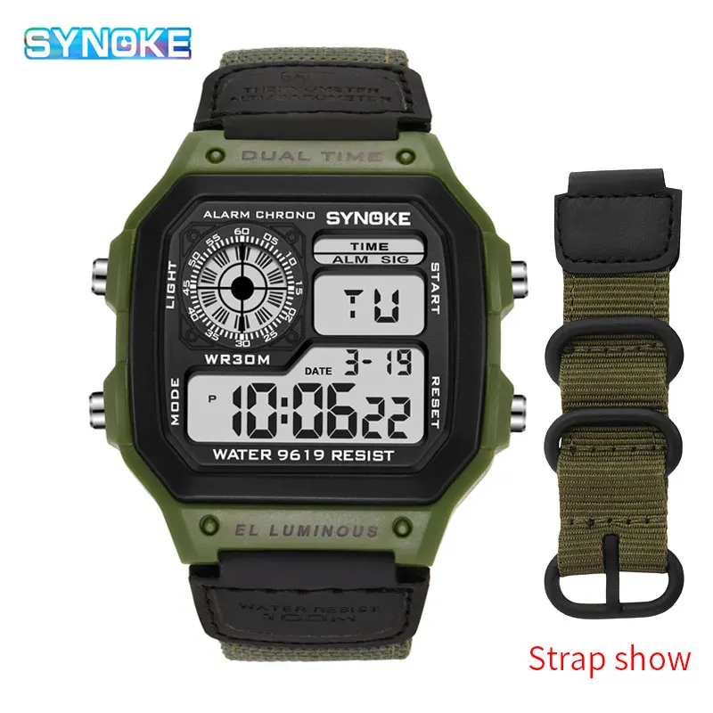

2022 SYNOKE Military Men's Digital Watches Led Waterproof Watch Nylon Wristwatches Luxury Sport Male Watches Relogios Masculino