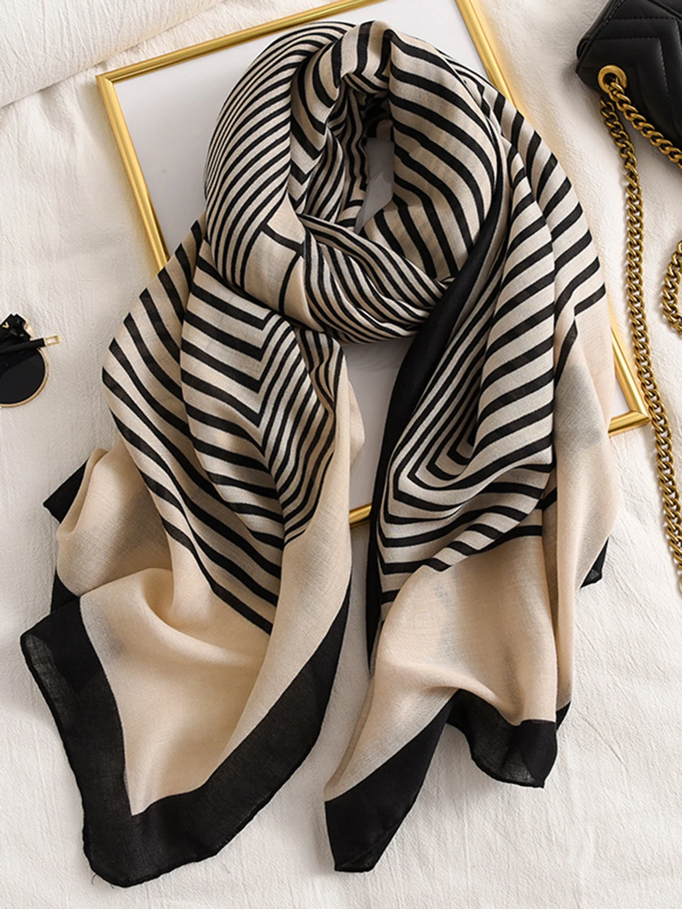 Женский хлопковый полосатый шарф пляжное полотенце с геометрическим принтом