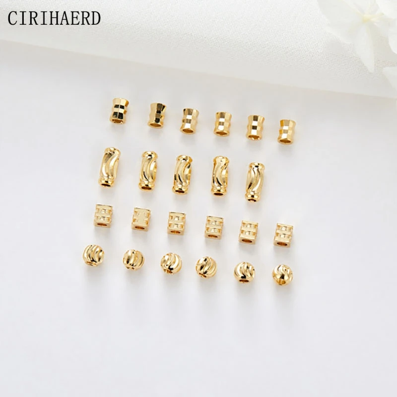 

10 Pcs/Lot 4 Type Jewelry Loose Spacer Bead 14K Gold Plated Brass Bulk Beads DIY Jewellery Crafts Accessories Wholesale Supplies