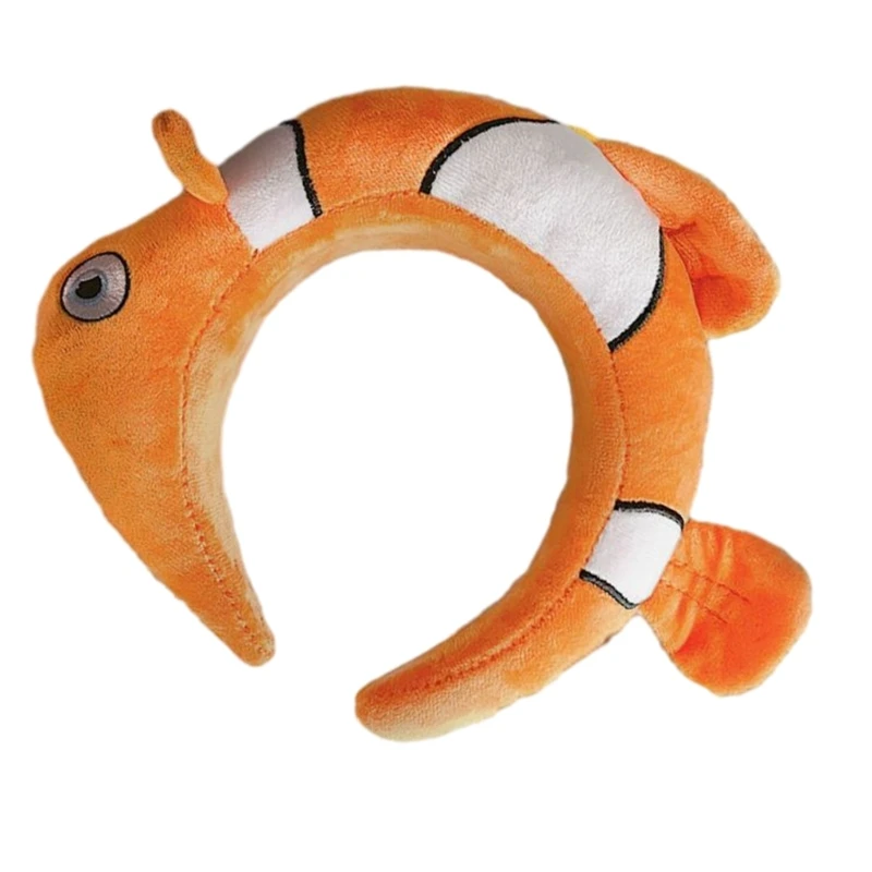 

L93F Cartoon Stuffed Clownfish Hair Hoop Live Broadcast Halloween Party Headwear
