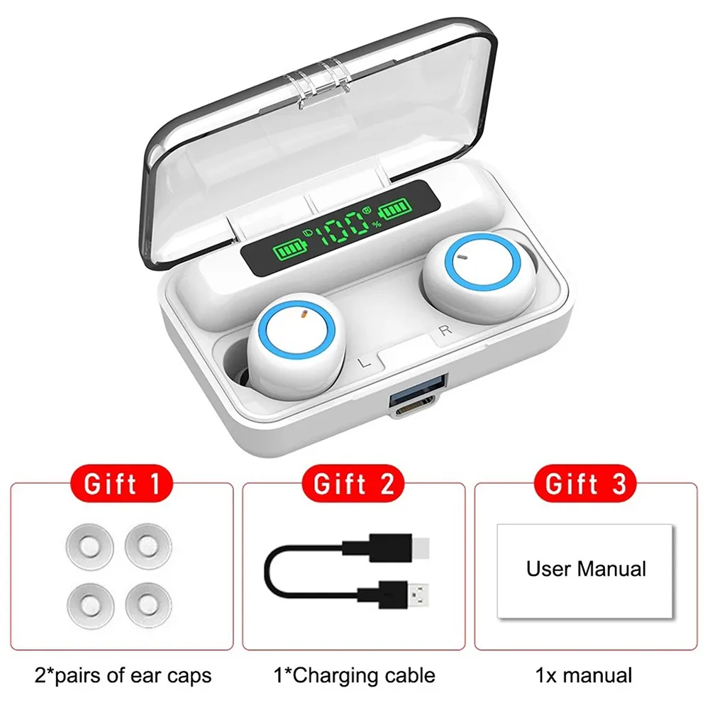 

Outdoor Sport Wireless Bluetooth Stereo Headset F9-3 Touch Control Digital Display With Microphone Headset TWS Headphone