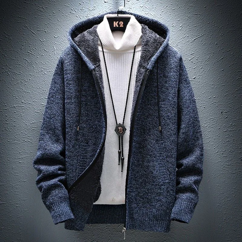 

Men's Jacket Autumn Winter Korean Fashion Hooded Sweater Men Casual Plus Fleece Warm High-Quality Jacket Large Size Sweater Coat
