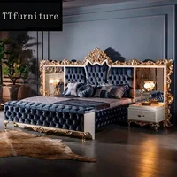 modern european Italian solid wood bed Fashion Carved  luxurious french bedroom set furniture king size jxj28