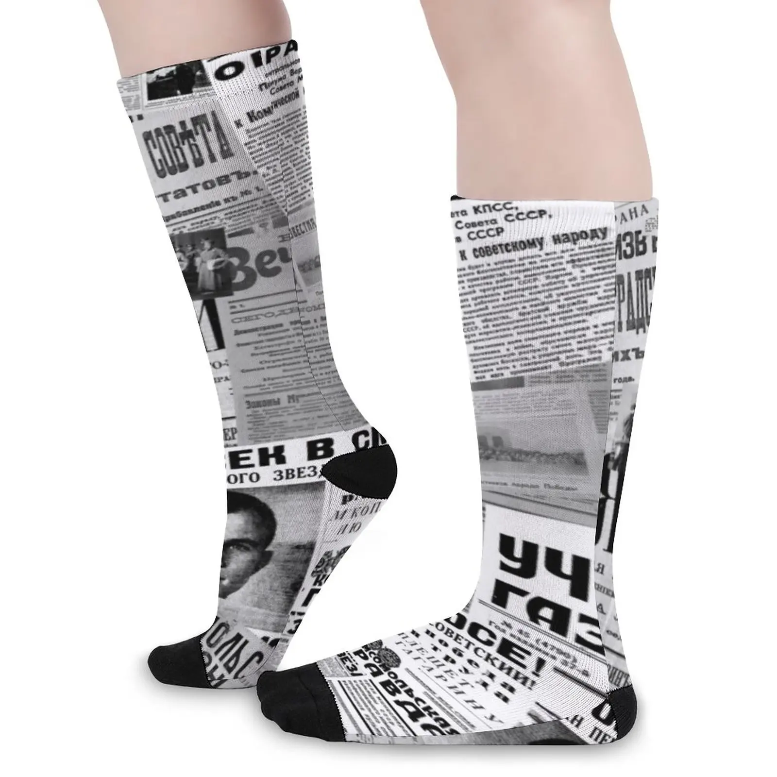 

Носки для русских газет, коллаж газет, готические чулки, весенние женские и мужские носки с защитой от пота, мягкие носки средней длины с принтом для альпинизма