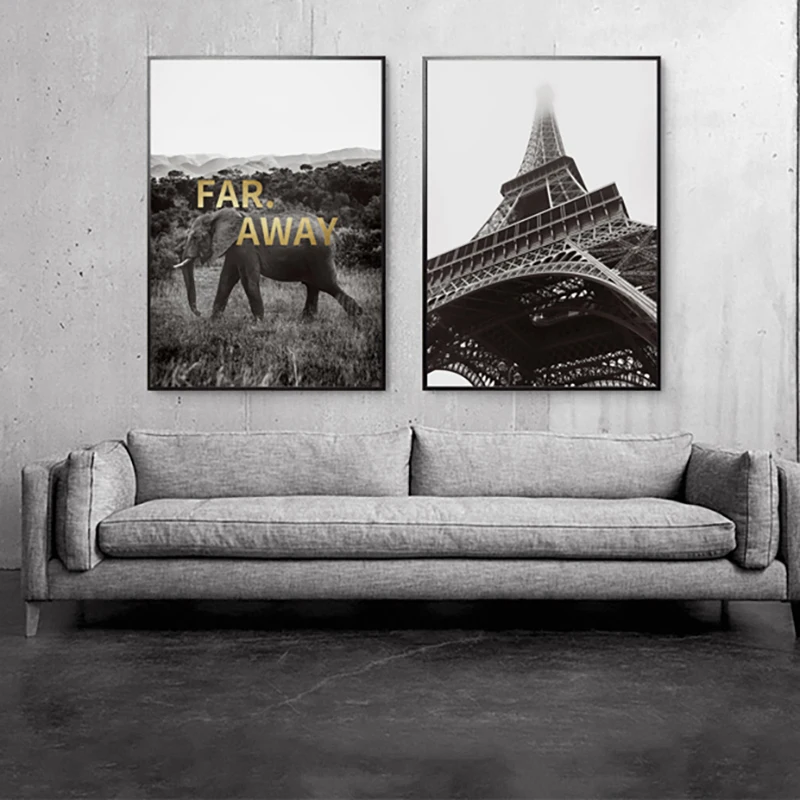 

Nordic Modern Eiffel Tower Elephant Black and White Wall Art Canvas Painting Poster Print Living Room Home Decoration Wall Decor