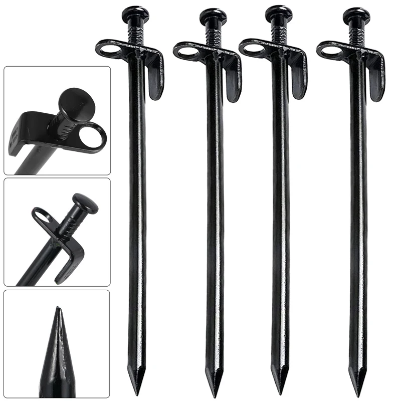 8 Pack 12 Inch Multiuse Heavy Duty Steel Black Tent Stakes Tarp Pegs Camping Stakes for Outdoor Camping Canopy and Tarp
