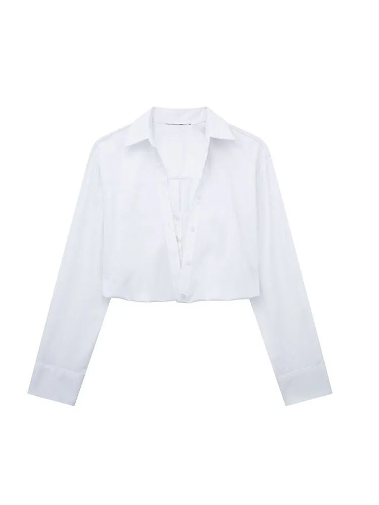 

Women 2023 Spring New Fashion Corset Windbreaker Fabric Blouses Vintage Long Sleeve Button-up Lapel Female Shirts Chic Tops