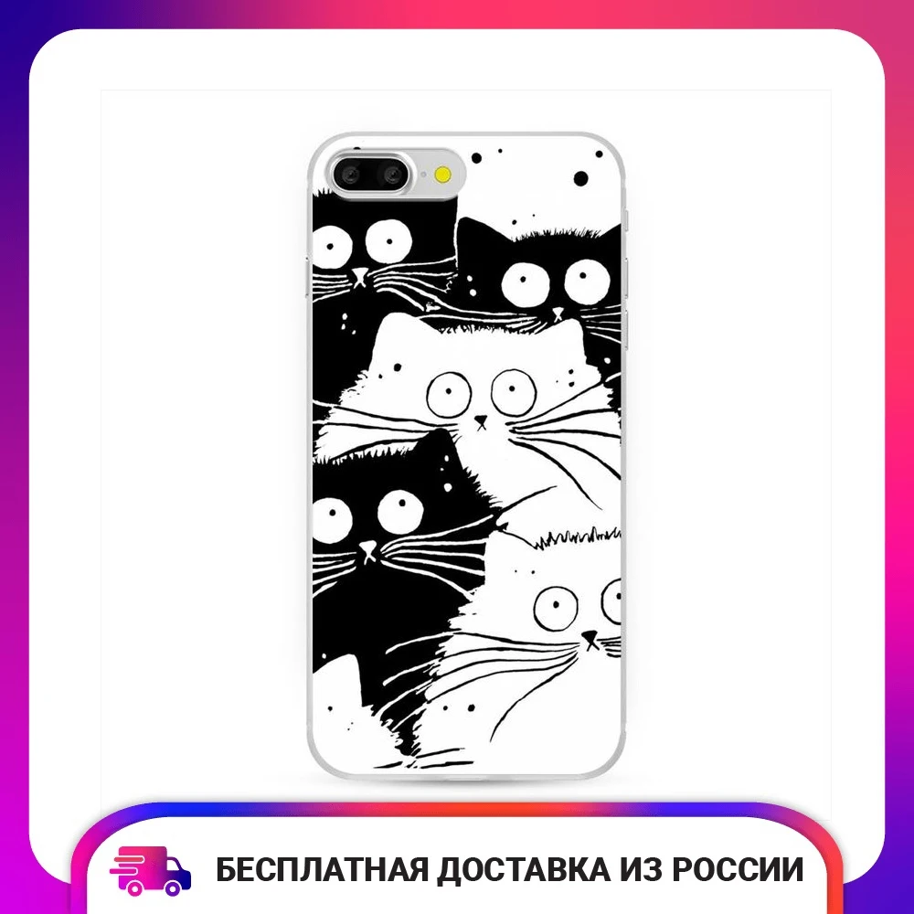 Чехол силиконовый для iPhone 7 Plus 8 Коты черно-белые защитный тонкий мягкий