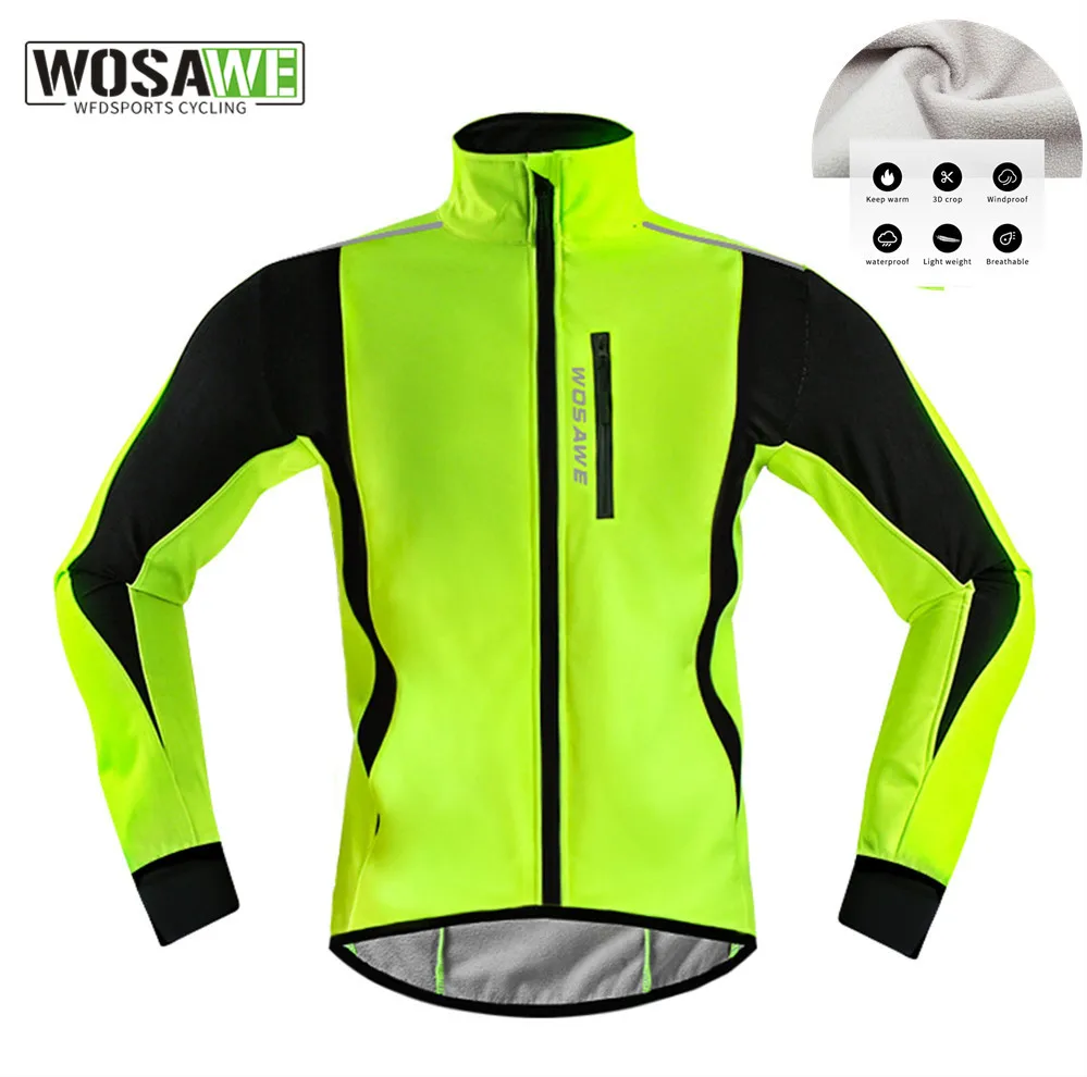 

WOSAWE Winter Warm Up Thermal Fleece Cycling Jacket Bicycle MTB Road Bike Clothing Windproof Waterproof Long Jersey Jersey