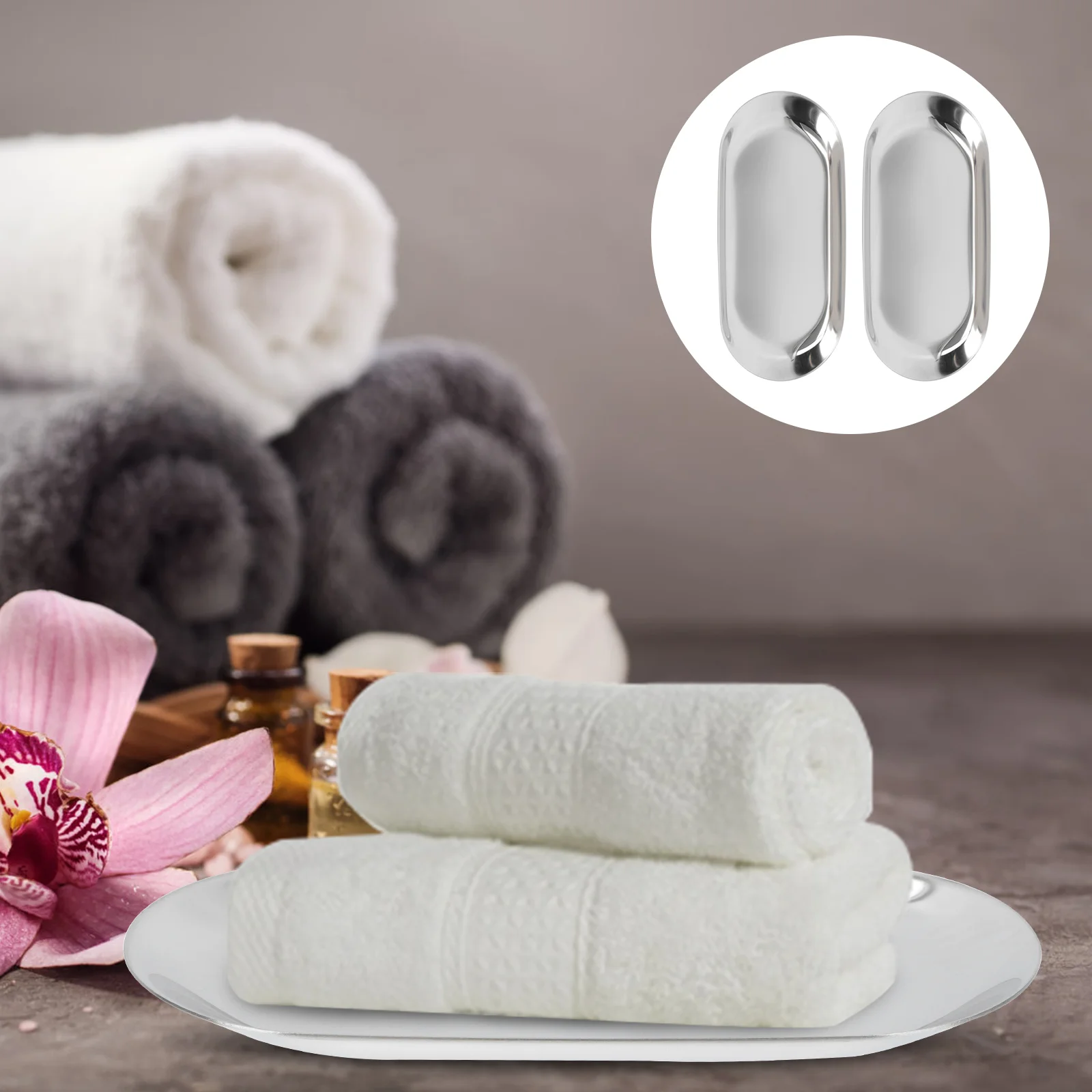 

2 Pcs Stainless Steel Tray Sanitizing Towel Storage Salon Supply Desktop Tattoos Food Plate Holder Medical supplies