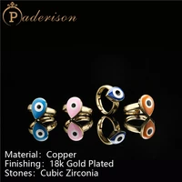 fashion new water droplets shape eye opening ring resin eye totem copper 18k gold plating vintage retro adjustable ring jewelry