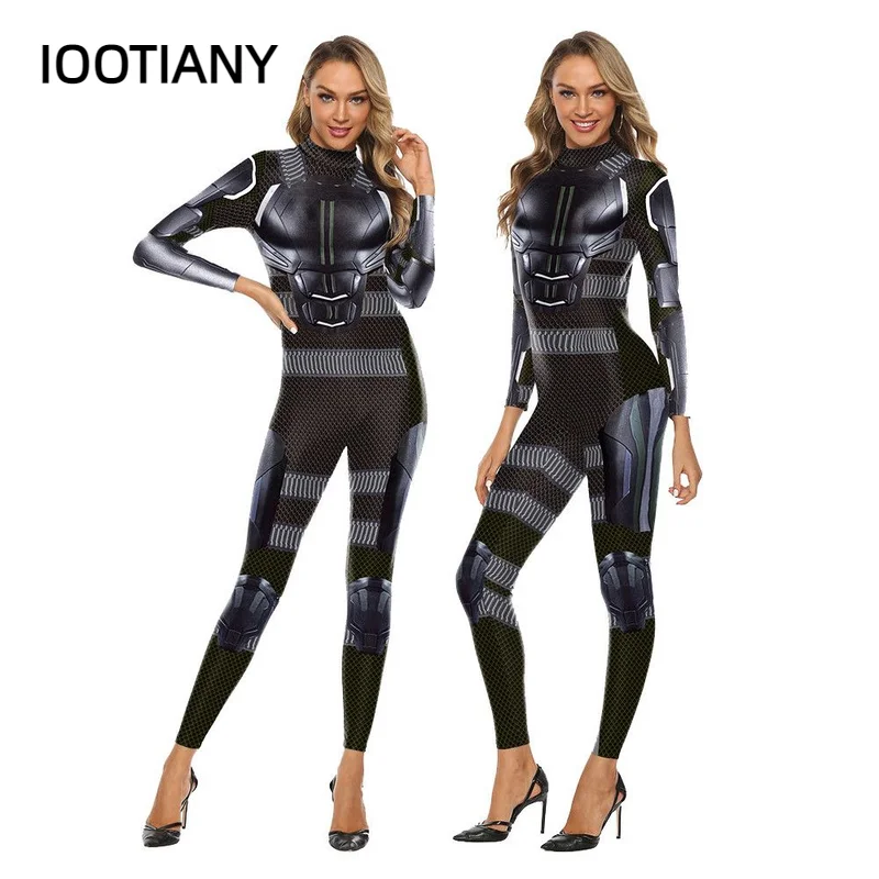 IOOTIANY The Party Series Black Armor Combat Readiness Print Jumpsuit  Long Sleeve Sexy Women Skinny Elastic Bodysuits 2023