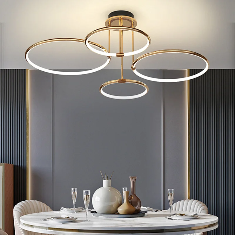 

2022 современная простая стильная искусственная Люстра для гостиной, столовой, дизайнерская Золотая подвеска в виде кольца