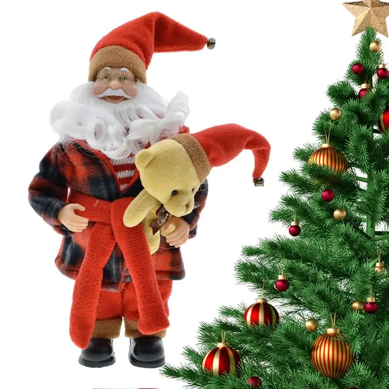 

30cm Santa Claus Figurine Holding Bear Doll Christmas Decoration Party Favors Christmas New Year Gifts For Kids Boys Girls toys