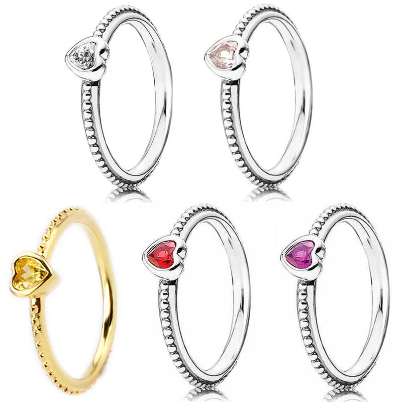 New 925 Sterling Silver Ring Golden Shine One Love Golden-Red Synthetic Ring With Crystal For Women Gift DIY Fashion Jewelry