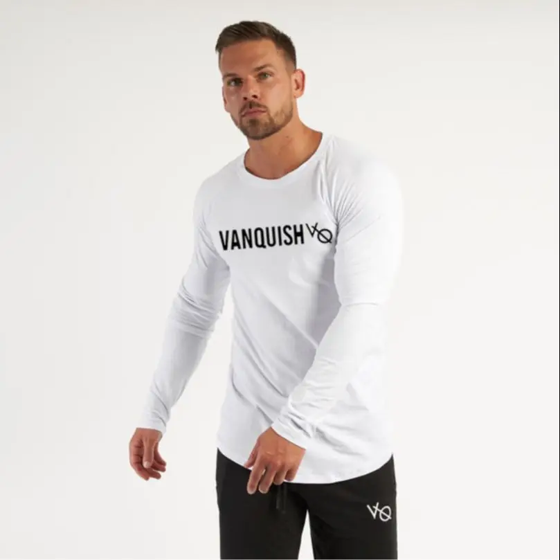 

Camiseta de algodón con cuello redondo para hombre, camisa de manga larga para correr al aire libre, entrenamiento deportivo, gi