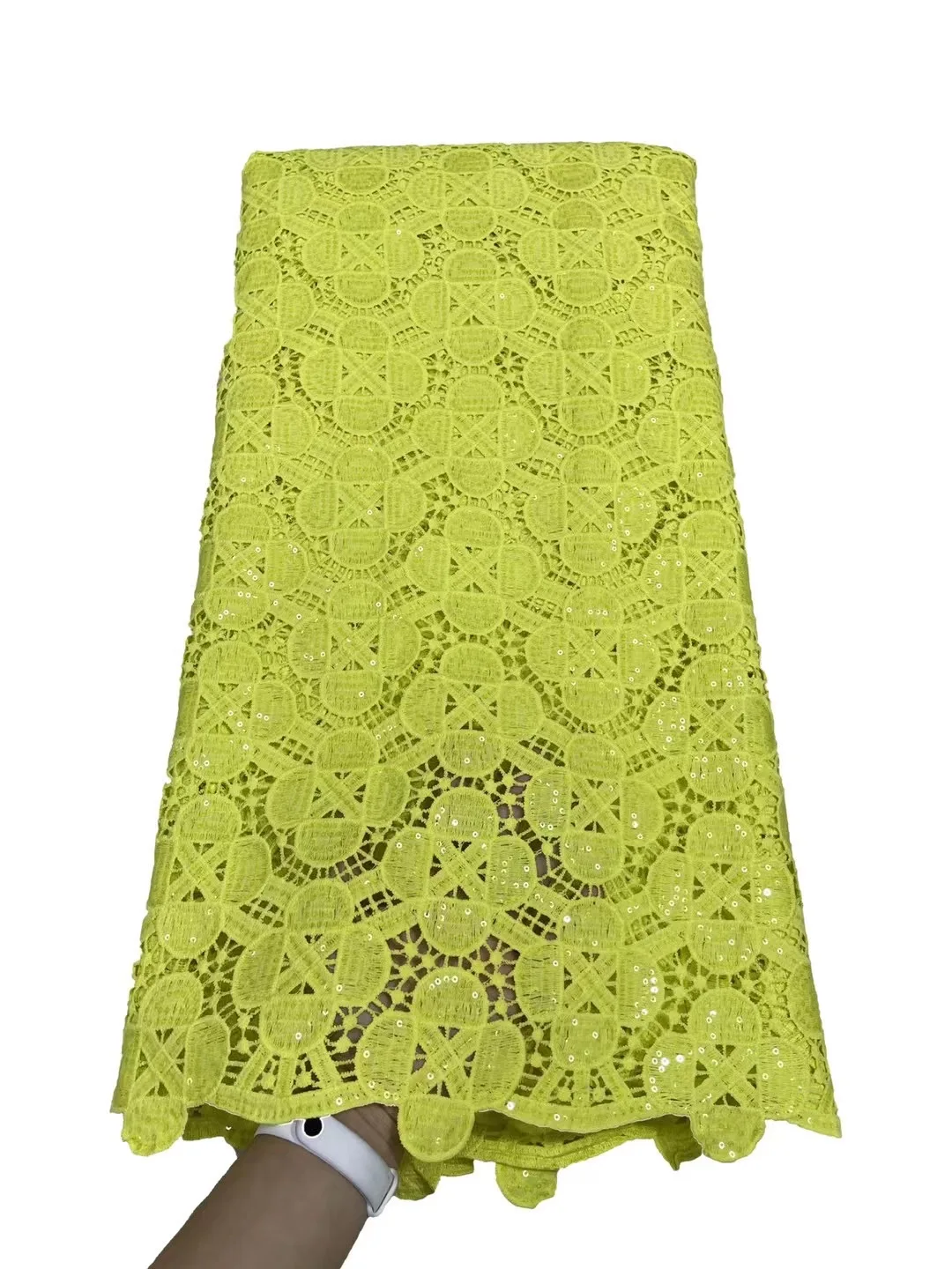 

High Quality 5 Yards 2022 Fashion Yellow African Sequins Mesh Lace French Punch Net Lace Fabric Swiss For Women Prom Dress Sew