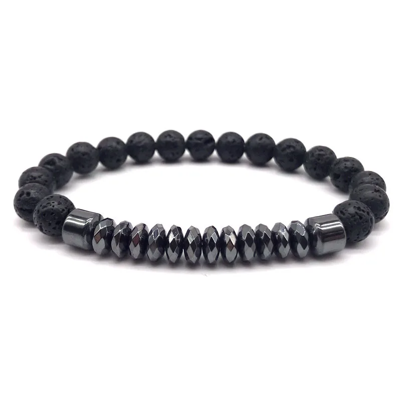 

Новинка 2021, классический мужской браслет ручной работы, темперный мужской браслет t 8 мм, лавовый камень, гематит, браслет из бисера для Мужчи...
