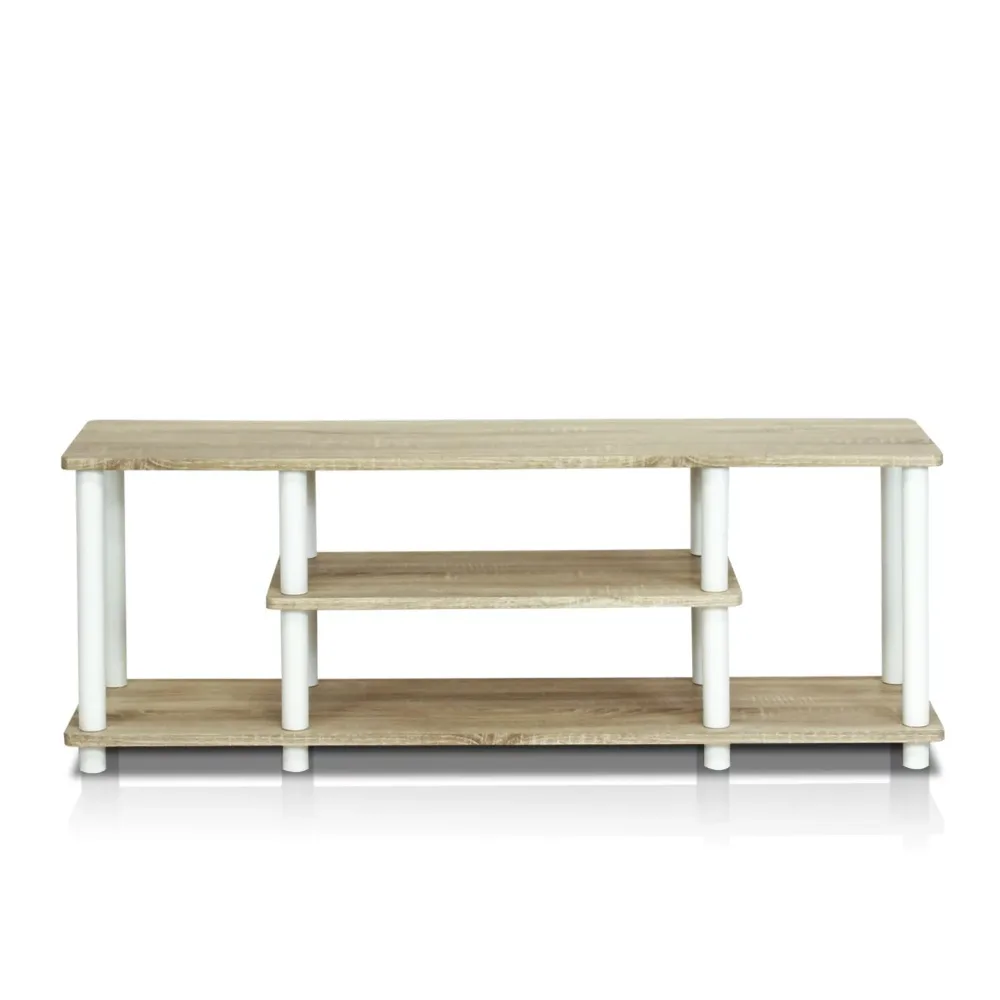 No Tool 3-Tier Entertainment TV Stands, Oak/White