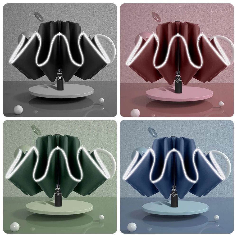 

New Xiaomi Auto Open Close Light-emitting LED Reverse Umbrella Ten-bones Three-folding Automatic Business Umbrella with Light.