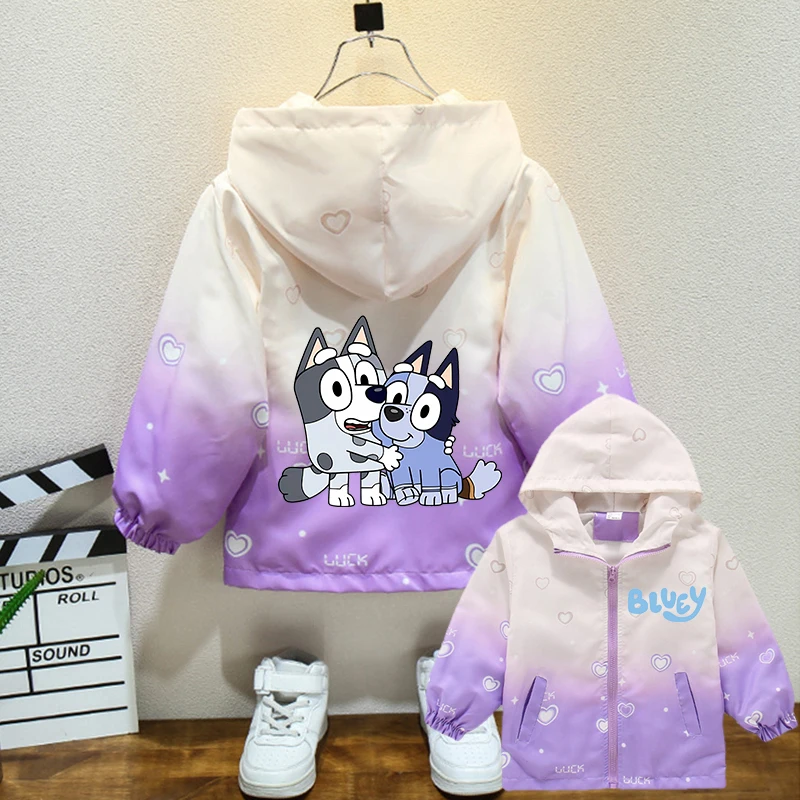 Куртка для девочек с мультяшным принтом Bluei фиолетовая детская ветровка на